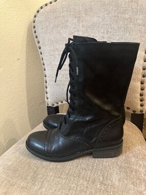 Vince Camuto Fantasa Black Leather Lace Up Boots Riding Combat Sz 7,5